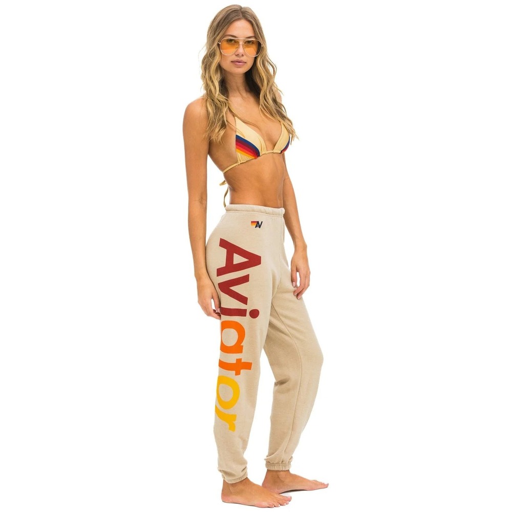Aviator Nation‎ Sweatpants Small Rainbow Logo Tan Joggers Lounge Pants